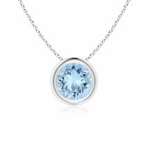 ANGARA Bezel-Set Round Aquamarine Solitaire Pendant Necklace in Silver - £246.90 GBP