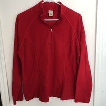 LL Bean Women Red Fleece Quarter Zip Long Sleeve Pocket Pullover Poly Sz Large - £13.22 GBP