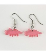 Dinosaur Earrings Triceratops Pink Dangle Casual Fashion Jewelry - £5.49 GBP