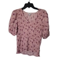 Nine West Pull Over Shirt Blouse ~ Sz M ~ Pink Floral ~ Short Sleeve - £13.44 GBP