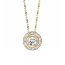 1 ct Round Moissanite 14K Yellow Gold Plated Silver Halo Pendant Necklace - £66.17 GBP
