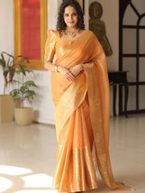 Orange Tissue Silk Saree || Zari Weaving Broad Border Work || Rich Pallu Wedding - £52.99 GBP