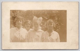 RPPC Four Lovely Young Edwardian Ladies Large Hair Bow Photo Postcard K23 - £4.65 GBP