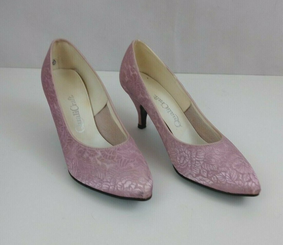 Vintage 70s Quality Craft Pink Floral High Heel Shoes Size 5H - $29.69
