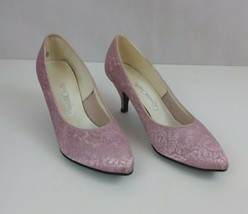 Vintage 70s Quality Craft Pink Floral High Heel Shoes Size 5H - $40.35 CAD