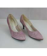 Vintage 70s Quality Craft Pink Floral High Heel Shoes Size 5H - $29.69