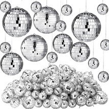 65 Pcs Mirror Disco Balls Ornaments Different Sizes Bulk Reflective Hanging Disc - £42.45 GBP