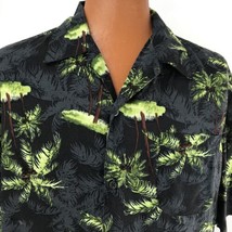 Aloha Hawaiian Floral Black Green Upside down Palm Trees Coconuts XL Shirt - £19.66 GBP