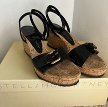 Stella McCartney Morgana Cork Wedge Sandals Black Patent Ankle Strap Siz... - $188.61