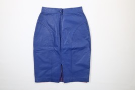Vintage 90s Streetwear Womens Size 10 Distressed Leather Pencil Skirt Blue - £46.89 GBP