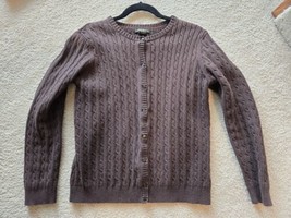 Vtg Eddie Bauer Sweater Womans Size Large Brown Cable Knit Cardigan Button Up - £10.18 GBP