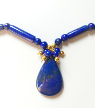 Natural Blue Lapis Lazuli Gemstone Pendant Necklace - £136.31 GBP