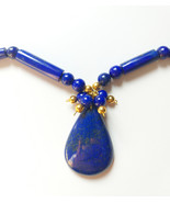 Natural Blue Lapis Lazuli Gemstone Pendant Necklace - £134.32 GBP