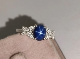 Vintage Blue Star Sapphire Ring Engagement 925 Sterling Silver Valentine Gifts - £45.07 GBP