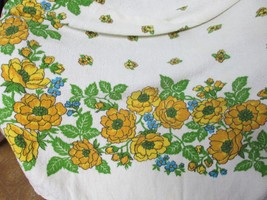 &quot;&quot;Gold Floral With Blue - Terry Cloth Tablecloth&quot;&quot; - Vintage - £10.10 GBP