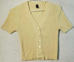 Windsor Cardigan Sweater Womens Small Yellow Short Sleeves V Neck Button Front - £13.38 GBP