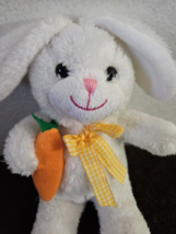 Party City Bunny Rabbit Holding Carrot Plush Stuffed Animal White Yellow Bow - £15.62 GBP