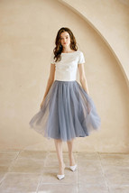 Gray Midi Tulle Skirt Outfit Women Custom Plus Size Fluffy Tulle Tutu Skirt