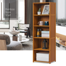 16&quot; Bamboo [Adjustable Shelves] 5-Tier Open Shelving Book Organizer Storage Rack - £73.12 GBP