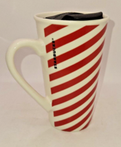 Starbucks Coffee Mug Cup Candy Cane Christmas Red White Striped  14 oz SLIDE LID - £7.77 GBP