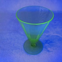Parfait Uranium Glass Cup Green Depression Footed Panel Optic Fluted Vin... - $23.98