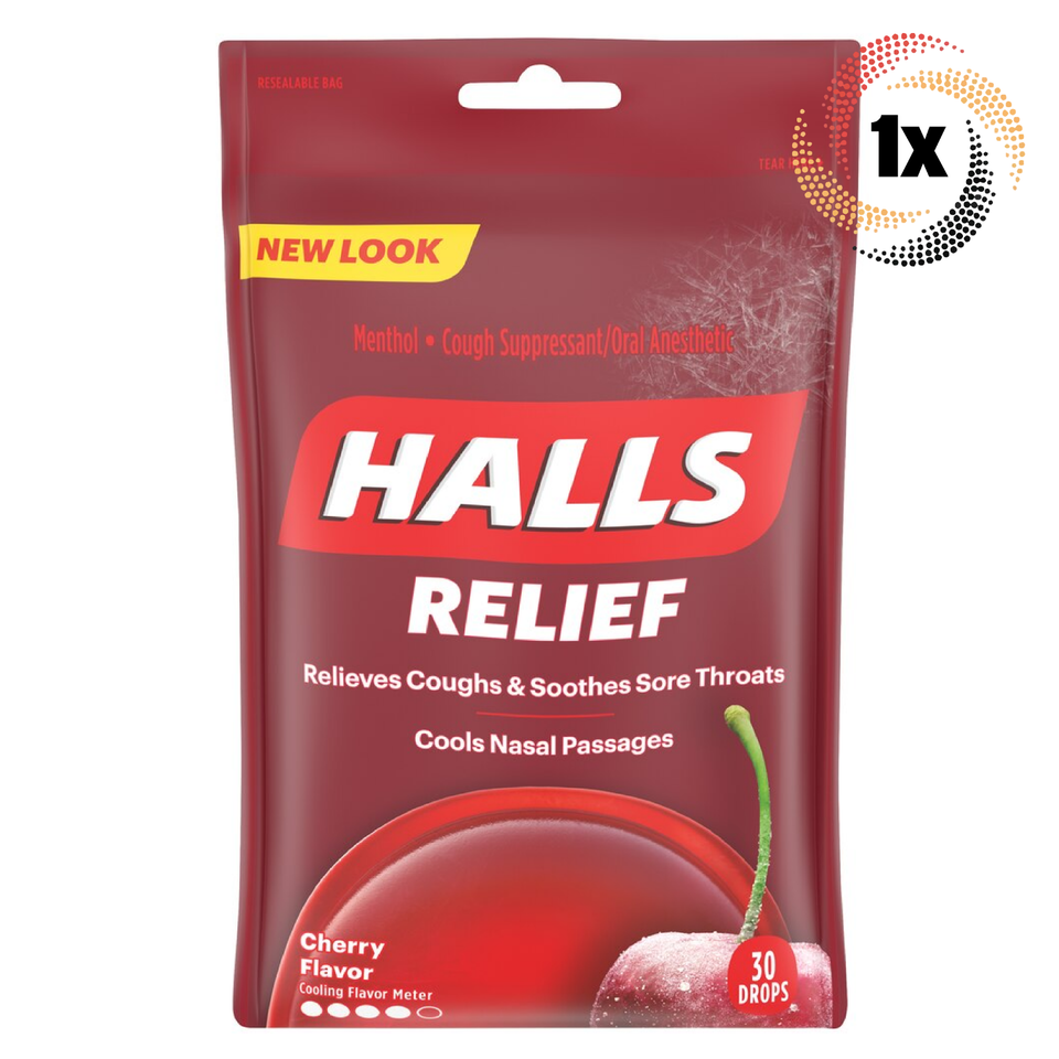 1x Bag HALLS Relief Cherry Flavor Soothing Oral Cough Drops | 30 Drops P... - $10.88