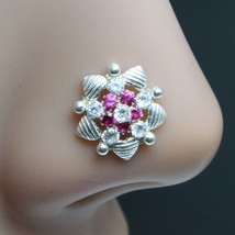 Floral Indien 925 Argent Sterling Rose Blanc Cz Clouté Tire-Bouchon Nez Ring 22g - £11.34 GBP