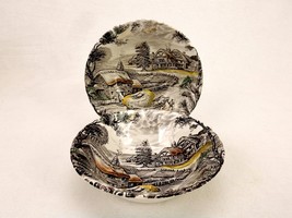 Set of 2 Yorkshire Ironstone Soup Bowls, Hand Engraved, Country/Farm Scenery - £15.60 GBP