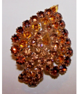 Vintage Leaf-shaped Goldtone Metal Amber Rhinestone Brooch Pin-Lot P 11 - $12.50