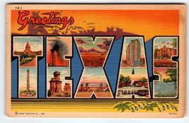Greetings From Texas Vintage Large Big Letter Linen Postcard 1956 Curt T... - $6.29