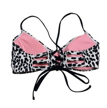 Xhilaration Animal Print Lace-Up Back Bikini Top Size M Ivory Black Stra... - $9.89