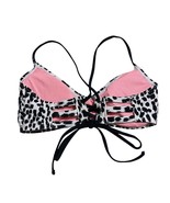 Xhilaration Animal Print Lace-Up Back Bikini Top Size M Ivory Black Stra... - $13.52 CAD