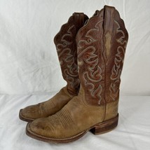 Lucchese 2000 5.5 B Square Toe Cowboy Western Brown Leather Boots Embroidered - £93.87 GBP