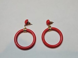 Vintage Red Hoop/Circle Earrings, 1.25&#39;&#39; Diameter - £7.45 GBP
