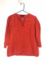 Jones New York Signature Red Linen Cut Out Peasant Women Shirt Top Sz SMALL - $19.75