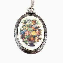 Vintage Sarah Coventry Necklace 1973 Tapestry Flower Basket 24&quot; Chain 70&#39;s - £9.24 GBP