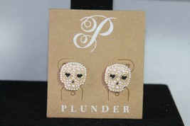 Plunder Earrings (New) Moon Bo - Gold Beaded Skulls W/HEART Eyes - (PPE1883) - £15.86 GBP