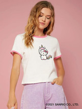 SHEIN X Hello Kitty and Friends Cartoon Graphic Contrast Binding Tee Medium NWT - £19.59 GBP