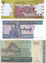 Sudan Myanmar, Madagascar, Lot of 3, All Different Banknotes Collection - $12.29