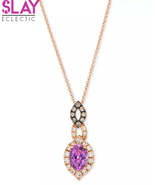 Enchanting Grape Amethyst &amp; Diamond Halo Pendant Necklace in 14K Rose Gold - $1,234.33