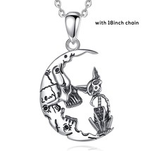 925 Sterling Silver Skull Moon Cat Necklace for Women&#39;s man&#39;s Vintage Skull Cat  - £22.17 GBP