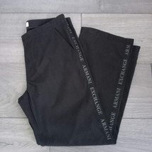 ARMANI Snap Side LOGO Stripe Pants Black Straight Leg High Waist Vintage A|X 34R - £83.79 GBP