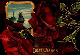Postcard Super SALE--BEST WISHES-ROSES- Embossed Greeting Card -1903 - £1.16 GBP