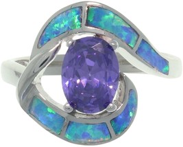 Jewelry Trends Sterling Silver Created Opal and Purple CZ Night Dreams R... - £45.02 GBP