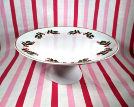 Beautiful Mid Century Holly Berry Ceramic Cake Plate Stand Holiday Server Japan - £22.38 GBP