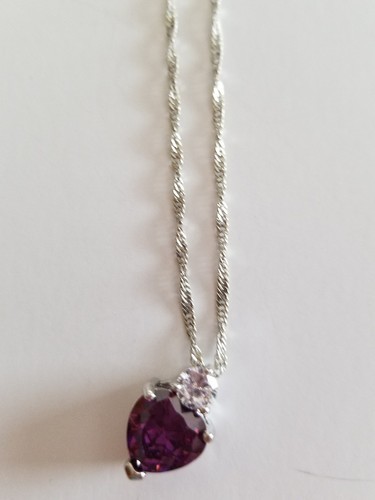 Fashion Jewelry ~ Silver-tone ~ Heart Design with a Purple Crystal ~ Necklace  Item image 2