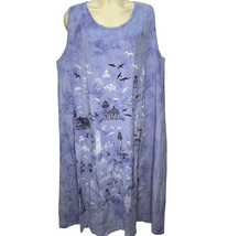 Vintage Mary Dee Tank Shirt Dress Blue Tie Dye Lighthouse Birds Size 4 3... - £23.64 GBP