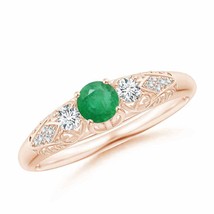 ANGARA Aeon Vintage Style Emerald and Diamond Three Stone Engagement Ring - £538.84 GBP