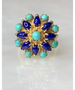 Vintage 14k Yellow Gold Lapis Turquoise Flower Ring - $1,500.00