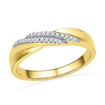10kt Yellow Gold Womens Round Diamond Double Row Crossover Band Ring 1/10 Cttw - £220.78 GBP